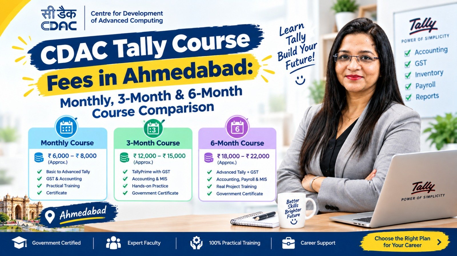CDAC Tally Course Fees in Ahmedabad: Monthly, 3-Month & 6-Month Course Comparison